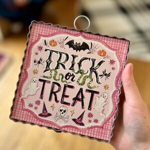 Pink Halloween Trick or Treat Mini Print with Galvanized Frame